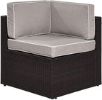 Crosley Furniture Palm Harbor Corner Outdoor Sectional Chair, Wicker Patio Chairs for Porch, Deck, Backyard, Brown with Gray Cushions