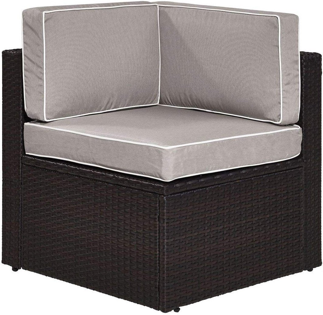 Crosley Furniture Palm Harbor Corner Outdoor Sectional Chair, Wicker Patio Chairs for Porch, Deck, Backyard, Brown with Gray Cushions