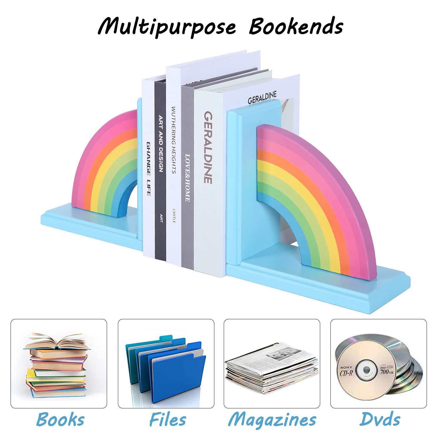 Nikky Home Wooden Rainbow Book Ends Non-Skid Cute Bookends Book Stoppers For Girls Home Children'S Room Classroom Nursery Decor,