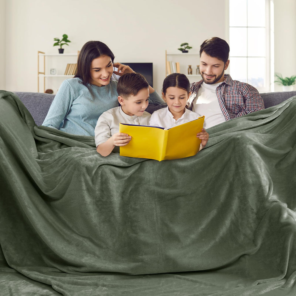 Phf Oversized King Fleece Blanket 120'X120', No Shed No Pilling Big Soft Blanket, Extra Large 10'X 10' Lightweight Blanket For Bed, Sofa Travel And Camping, Suitable For All Season, Olive Green