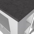 Kitchen Island, Kitchen Table 35" H, 4 Legs, 3 Open Storage Shelves, White/Onix
