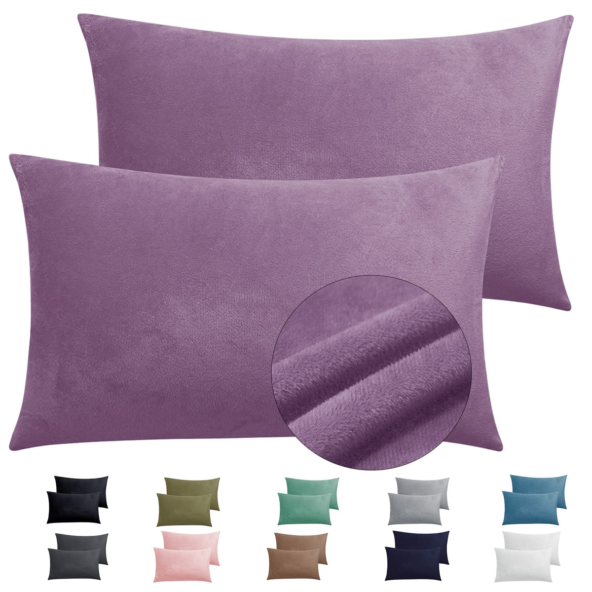 2 Pack Zippered Velvet King Pillowcases, Super Soft And Cozy Luxury Fuzzy Flannel Pillow Cases With Zipper, 20X36 Inches, Purple