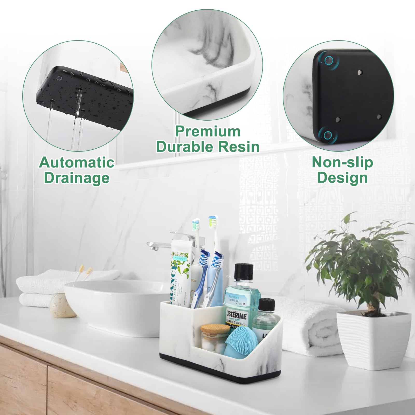 Parkmani Toothbrush Holders For Bathrooms, Bathroom Counter Organizer, Electric Tooth Brushing And Toothpaste Holders, Marble Ba