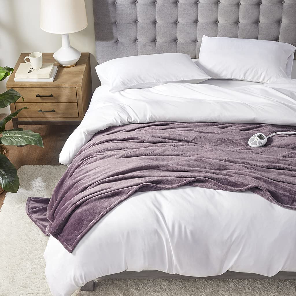 Serta Luxuriously Soft Plush Electric Blanket Fast Heating Cozy Cover, Safety Auto Shut Off Timer, Low Emf, Multi Heat Setting,