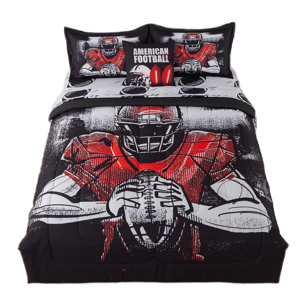 Qjmiaofang 6 Pieces Football Bedding Twin For Boys Football Comforter Set Kids Teens Bed In A Bag Sports Bed Set All Season Amer
