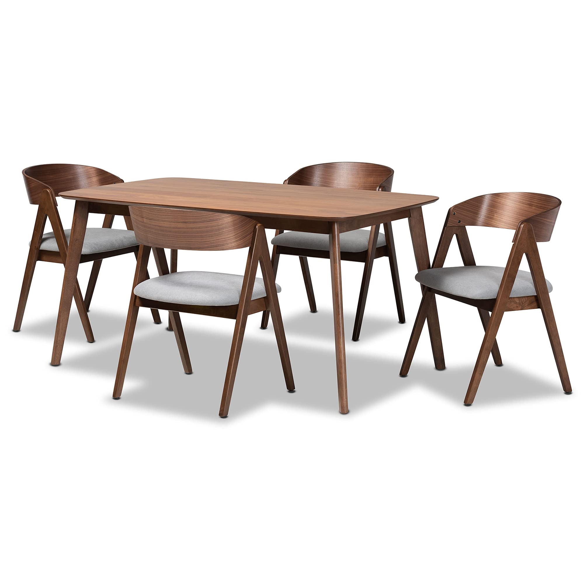 Baxton Studio Danton Dining Set Dining Set Grey Fabric Upholstered and Walnut Brown Finished Wood 5-Piece Dining Set
