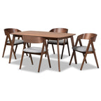 Baxton Studio Danton Dining Set Dining Set Grey Fabric Upholstered and Walnut Brown Finished Wood 5-Piece Dining Set