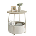 Vasagle End Table, Small Bedside Table With Fabric Basket, Modern Nightstand, Round Side Table, For Living Room, Bedroom, Cream White Ulet223K67