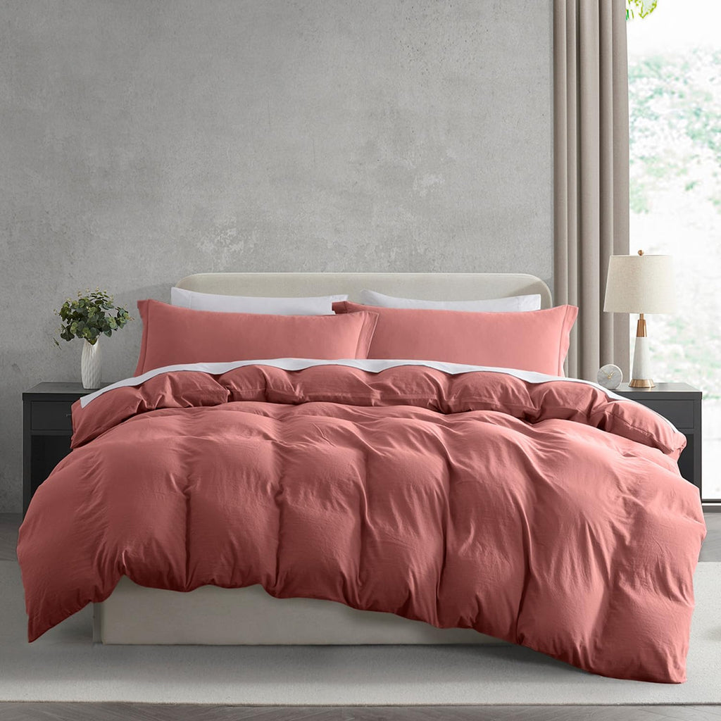 Nestl Pink Clay Duvet Cover Full Size - Soft Prewashed Full Size Duvet Cover Set, 3 Piece, With Zipper Closure, 1 Duvet Cover 80X90 Inches And 2 Pillow Shams - No Comforter