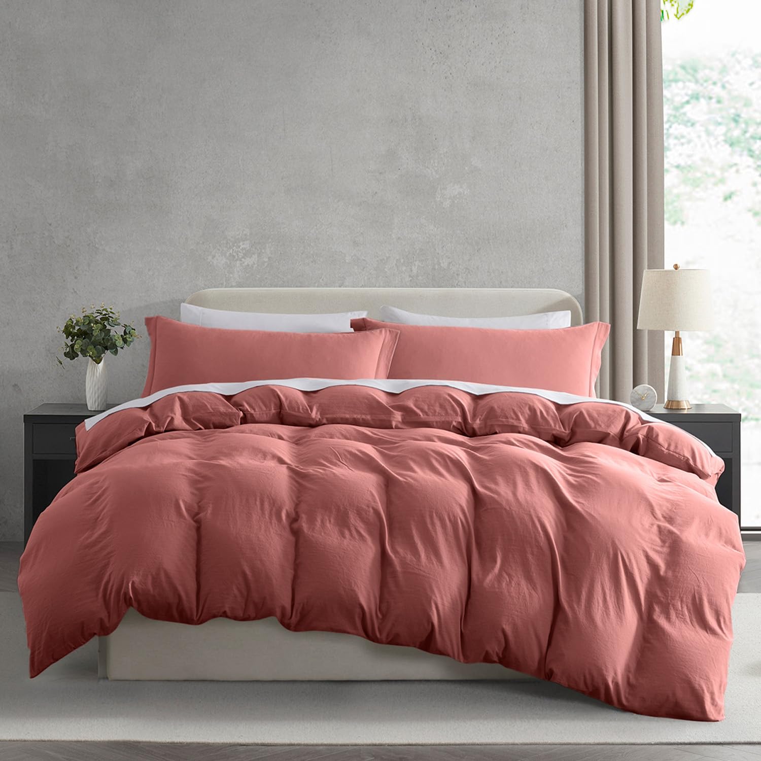 Nestl Pink Clay California King Duvet Cover Sets - Soft Prewashed Cal King Duvet Cover, 3 Piece, With Zipper Closure, 1 Duvet Cover 104X98 Inches And 2 Pillow Shams - No Comforter