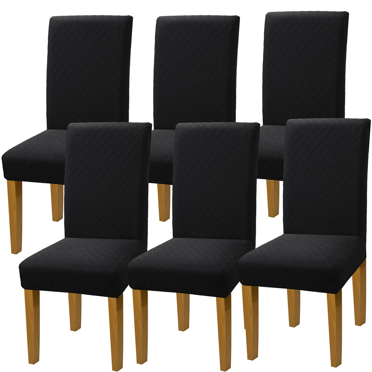 Yisun Stretch Dining Chair Covers, Spandex Jacquard Removable Washable Dining Chair Protect Cover Seat Slipcover For Hotel, Dining Room, Ceremony, Banquet Wedding Party (Black, 6 Pcs)