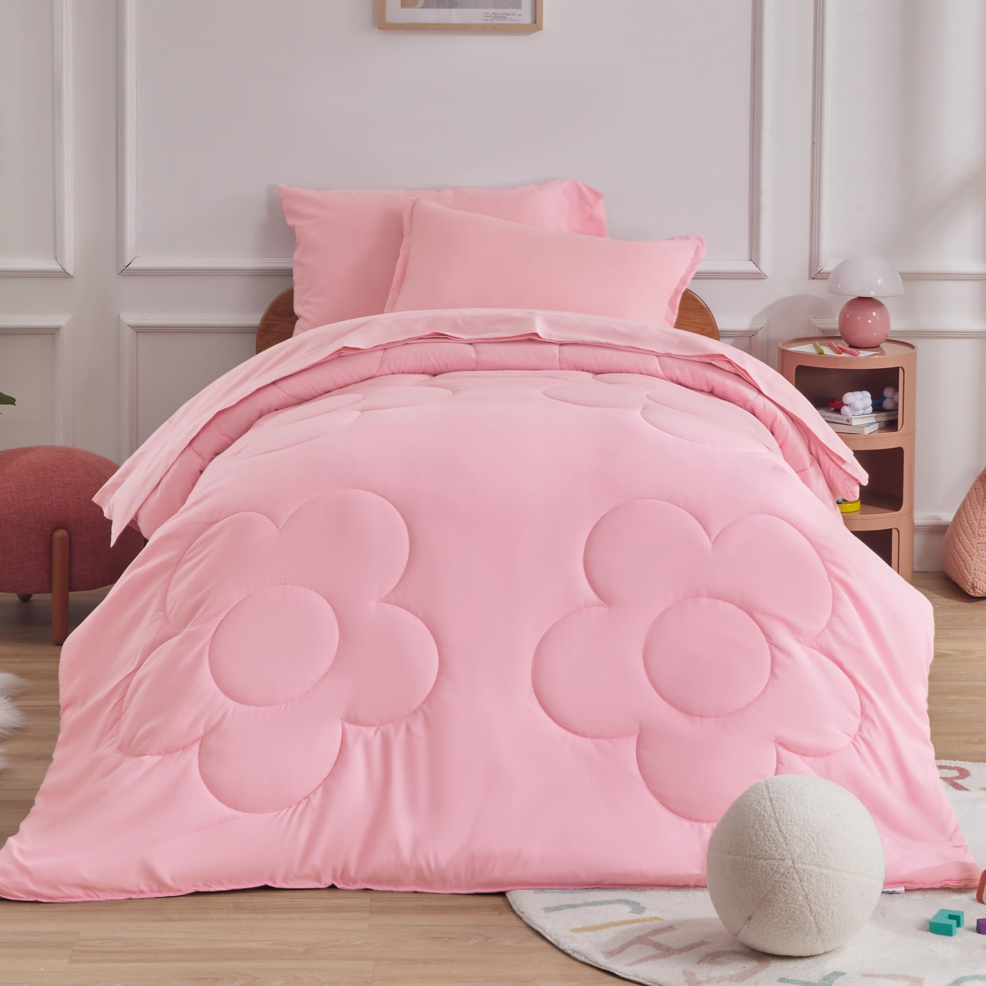 Sleep Zone Kids Pink Twin Bedding Comforter Set - Super Cute & Soft Girls Bedding 5 Pieces Set With Comforter, Sheet, Pillowcase
