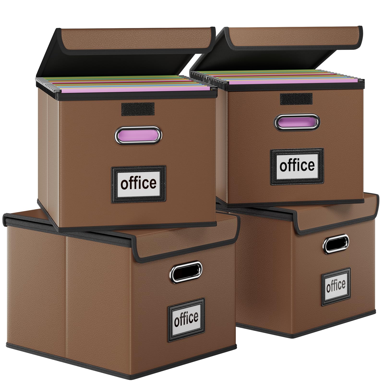 Huolewa Upgraded Portable Leather File Organizer Boxes With Lids, Office Document Boxes Organizer, Filing Boxes, Decorative Smal