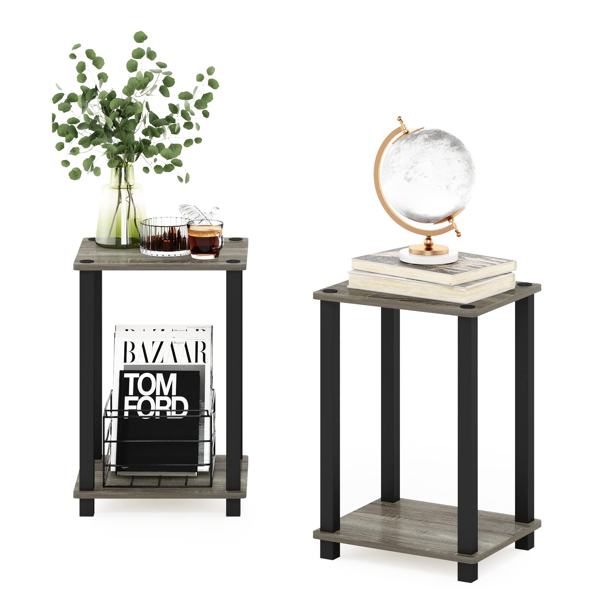 Furinno Simplistic End Table, 2-Pack, French Oak/Black