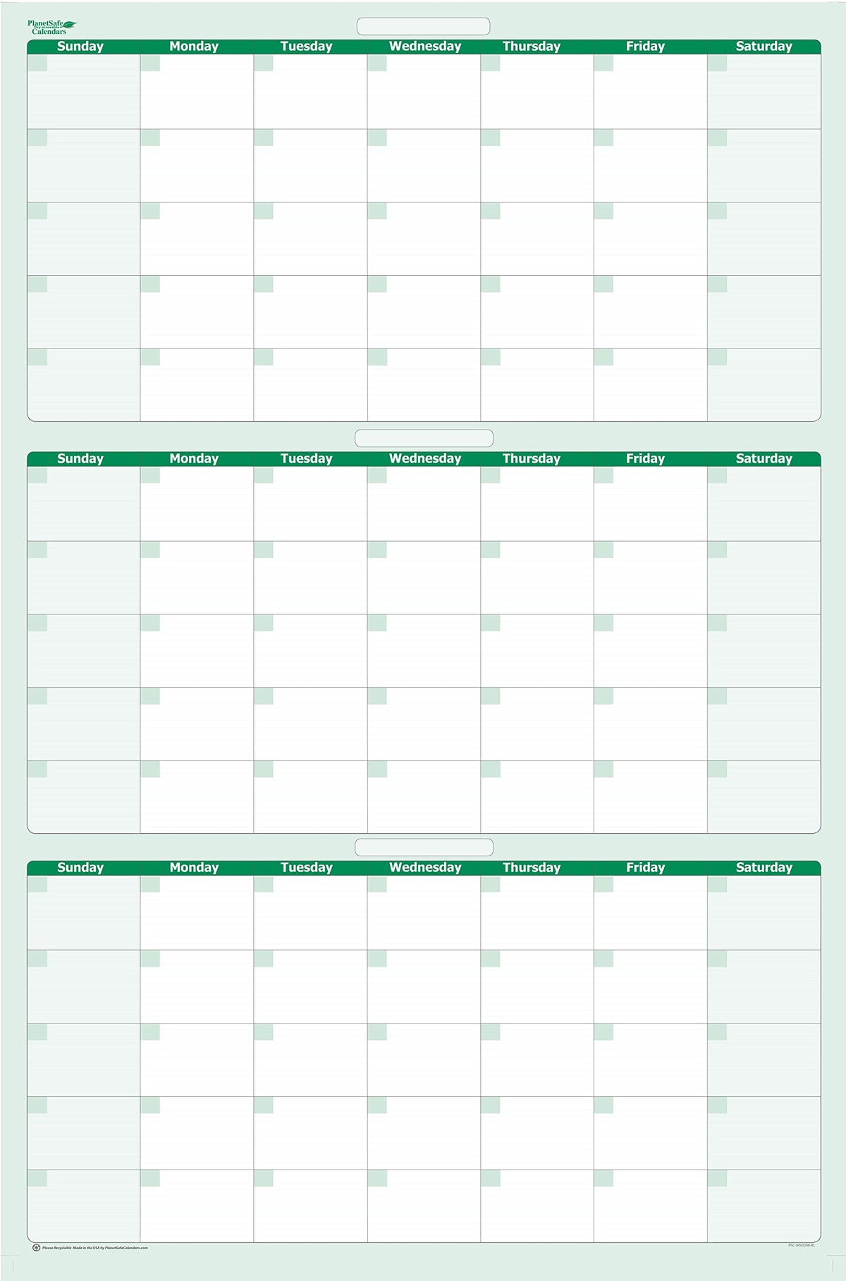 36' X 24' Earth Green Vertical 90-Day Task, Goals And Objective Erasable Calendar - Large Wall Planner For Home, Office, Schoo