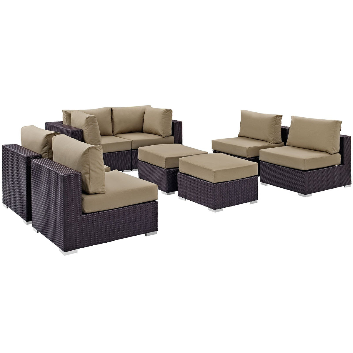 Modway Convene 8-Pc Outdoor Patio Sectional Set With Synthetic Rattan Weave In Espresso Mocha