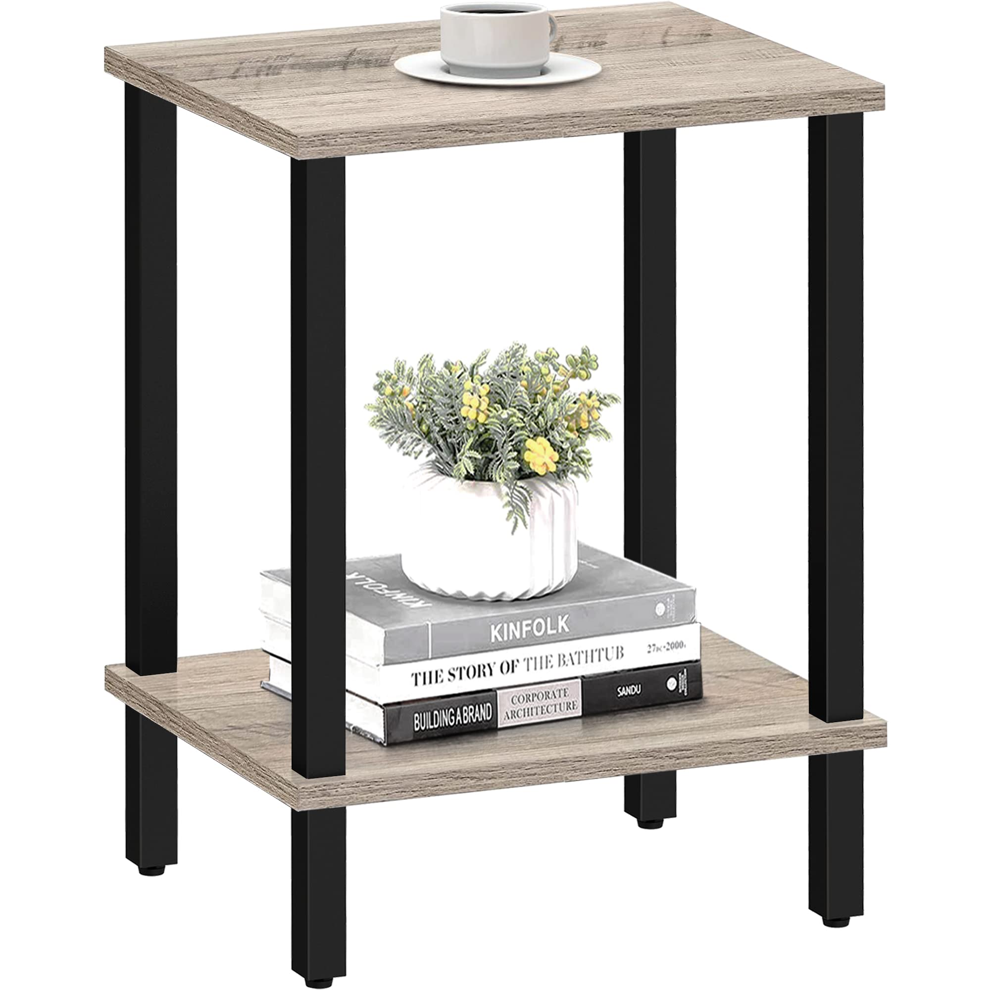 Tutotak End Table, Side Table, Nightstand, 2-Tier Storage Shelf, Sofa Table For Small Space, Living Room, Bed Room Tb01Bg034