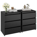 FOTOSOK Nightstands Set of 2 Black Nightstand with 3 Drawers, Black Bedside Table Night Stand for Bedroom with Cut-Out Handle, S