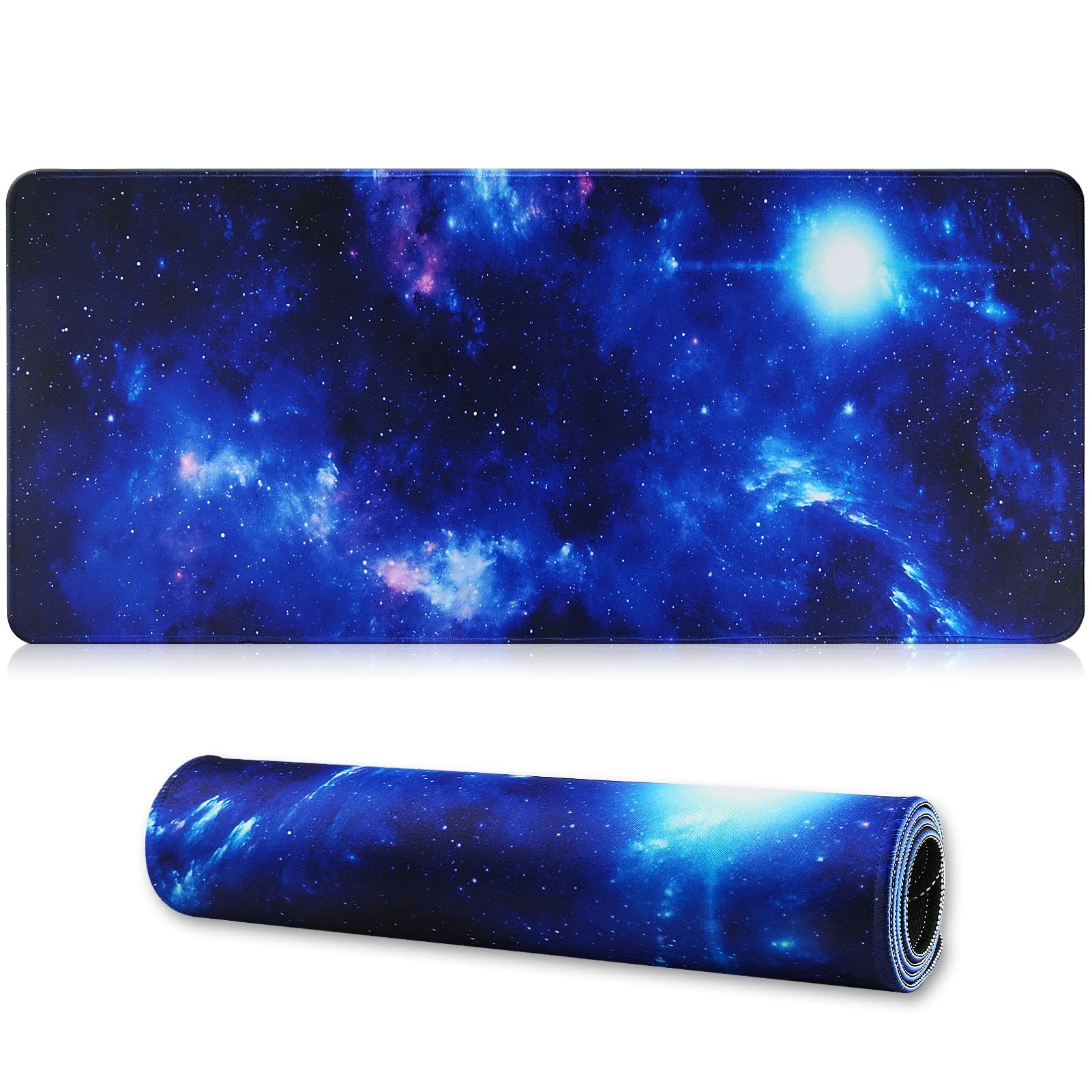 Jahosin Large Gaming Mouse Pad With Stitched Edges,[27.5X11.8In] Extended Blue Space Mouse Pad With Non-Slip Natural Rubber Base