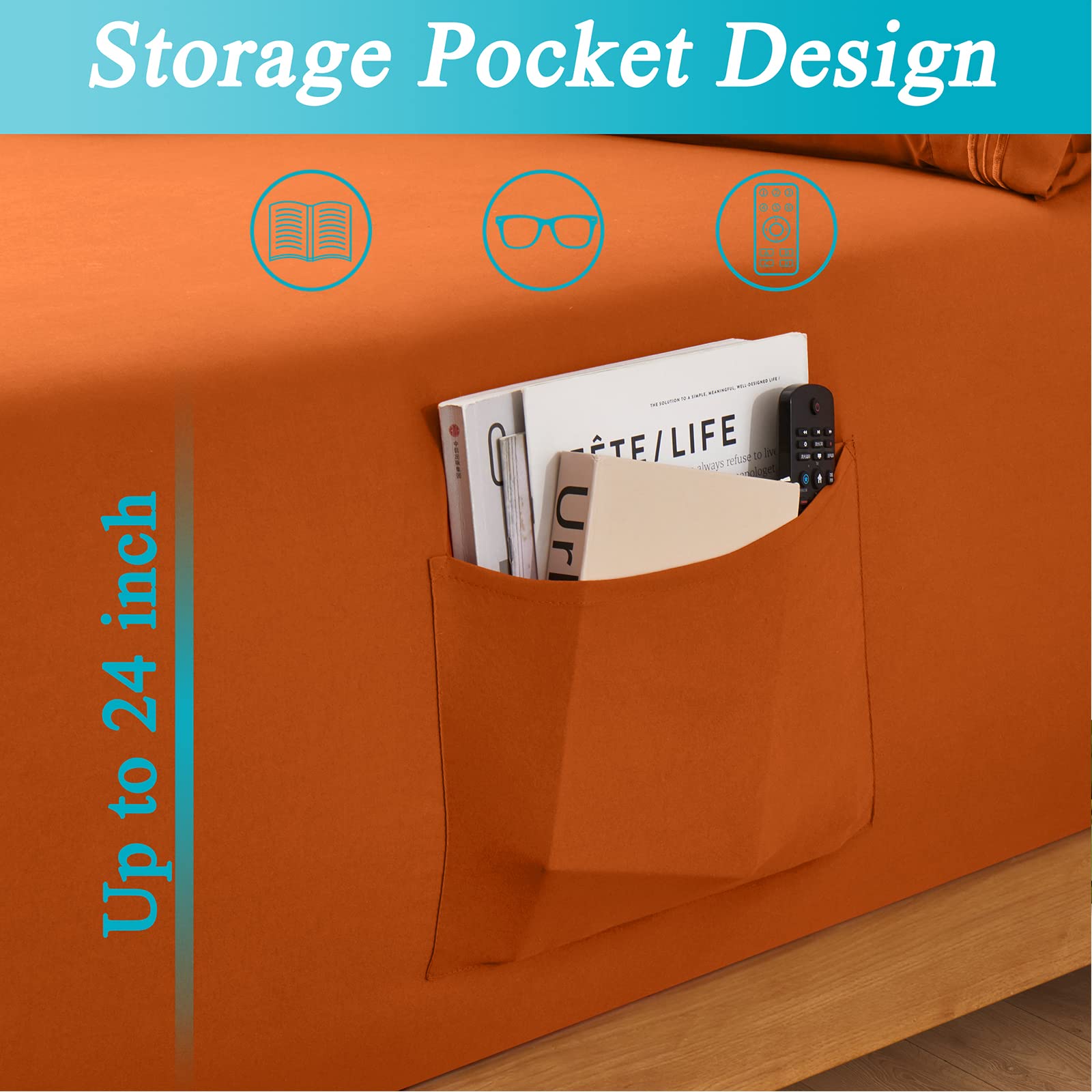 Horbaunal Extra Deep Pocket Queen Fitted Sheet Only - Fits Up To 24 Inch Mattress - Luxury 1800 Thread Count - Microfiber Burnt