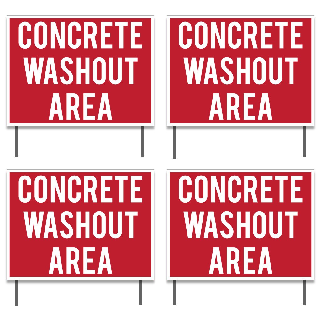 Victorystore Concrete Washout Area Yard Signs, 2-Sided Set Of 4, 18'X24', Weatherproof, Includes Stakes