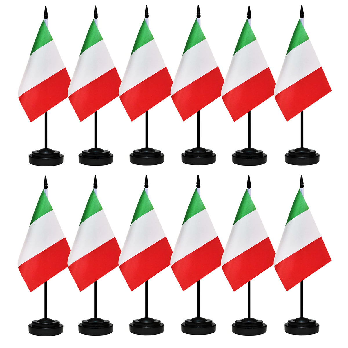 12 Pack Italy Desk Flags Set, Italian Small Mini Table Office Flags With 12' Solid Black Pole, Black Base And Spear Top, Miniat