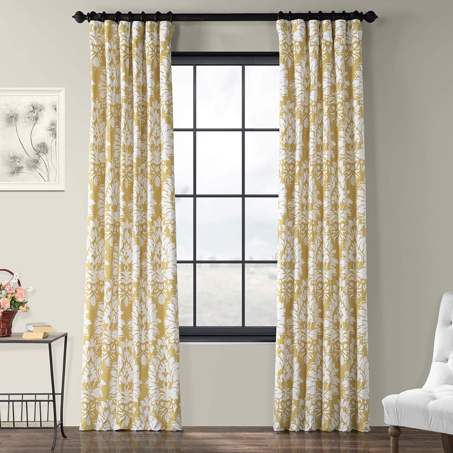 Hpd Half Price Drapes Luxury Damask Printed Curtains 84 Inches Long Luxury Damask Cotton Curtains (1 Panel) Room Darkening Windo