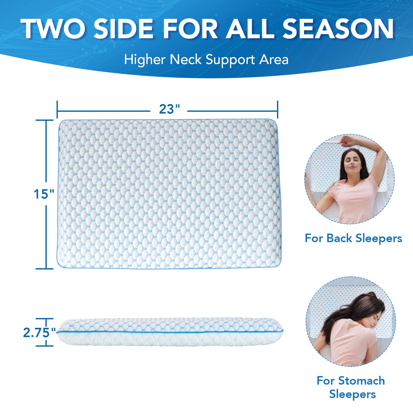 Cooling Gel Flat Pillow For Stomach And Back Sleepers, Ultra Thin Pillow For Sleeping, Slim Stomach Sleeping Pillow For Shoulder