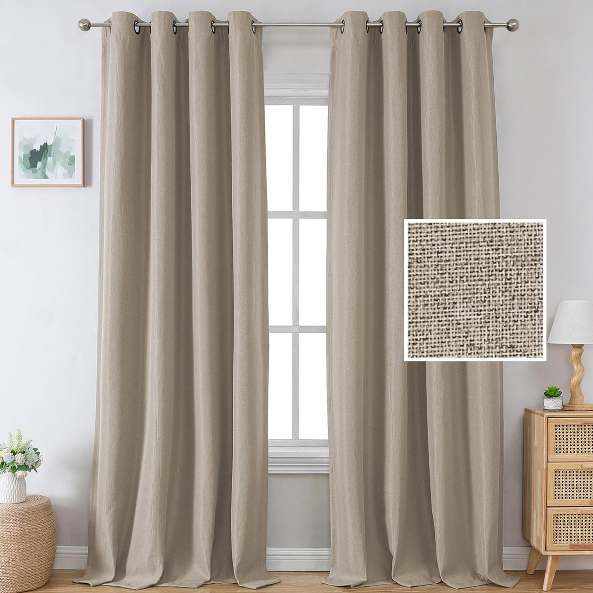 H.Versailtex Linen Blackout Curtains 96 Inch Linen Textured Room Darkening Curtain For Bedroom Boho Rustic Farmhouse Decor Burla