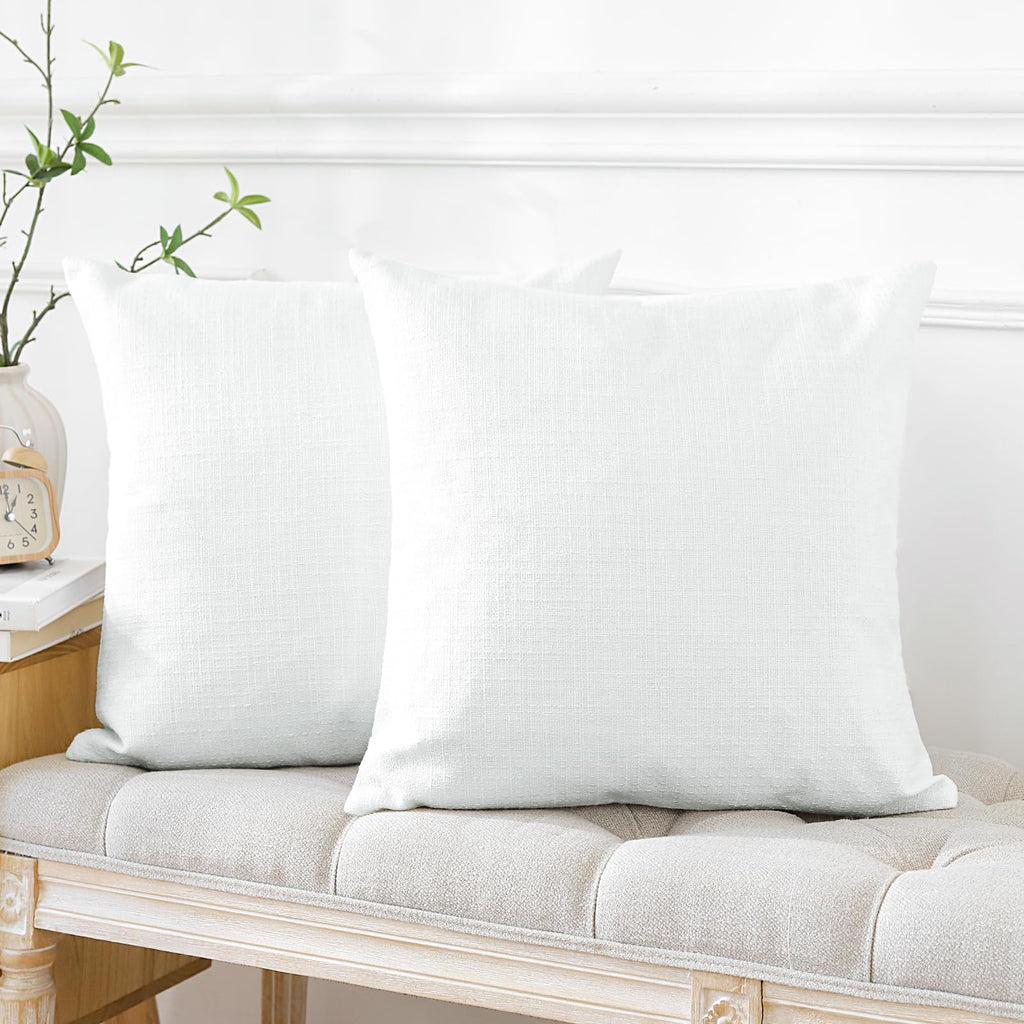 Otostar Pack Of 2 Throw Pillow Covers 16X16 Inch Linen White Pillowcases Farmhouse Decorative Solid Pillow Covers 40X40 Cm Squar
