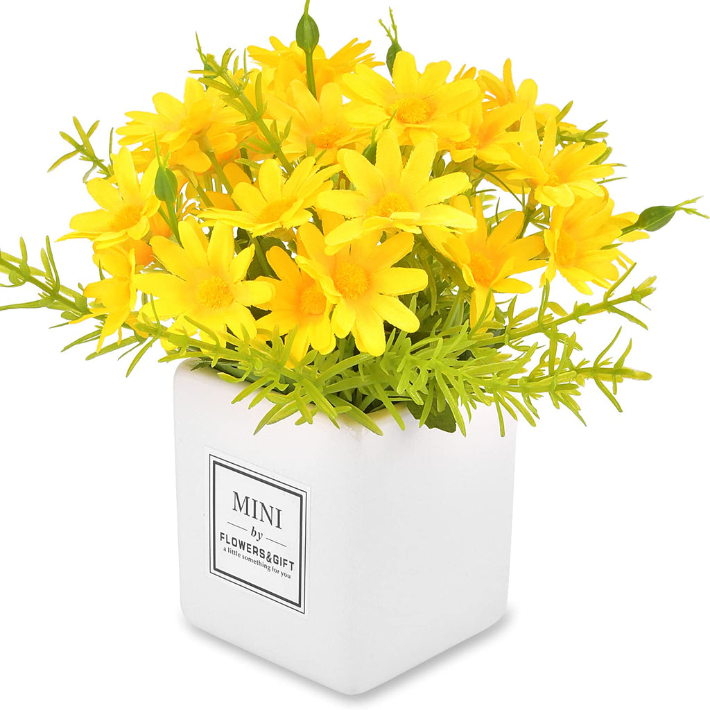 AIFUSI Artificial Flowers, Daisy Flower with Vase Silky Artificial Daisies Bouquet Fake Plant Bonsai for Home Office Wedding Dec