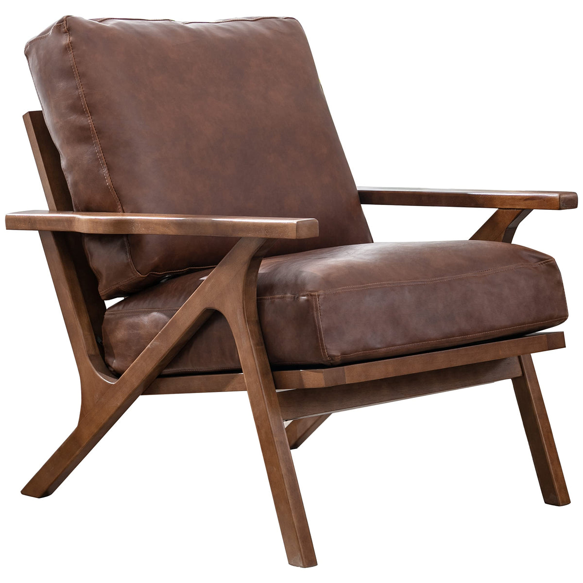 Chairus Leather Accent Chair Mid Century Modern Armchair Compfy Upholstered Lounge Arm Chair For Living Room Fireplace/Bedroom/R