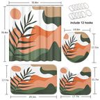 Tayney Boho Mid Century Shower Curtain Set With Toilet Lid Cover And Non-Slip Rugs, Abstract Sun Mountain Plants 4 Pcs Modern Sh