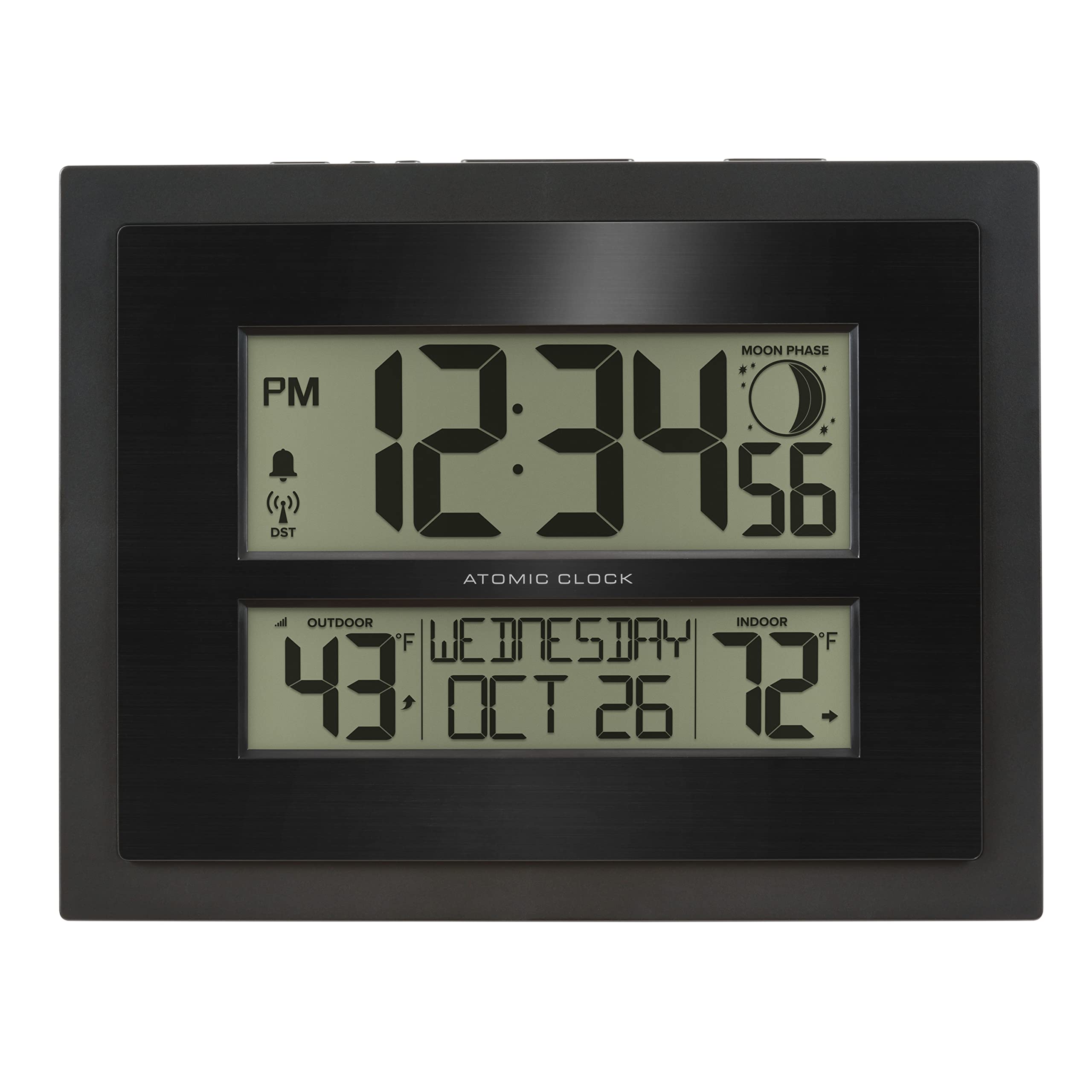 La Crosse Technology 513-75624-Int Digital Atomic Clock With Outdoor Temperature And Moon Phase,Black