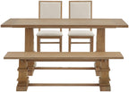 Crosley Furniture Joanna 4-Piece Modern Farmhouse Dining Table Set for 5 with 2 Upholstered Chairs and a Wood Bench, Rustic Brown/Creme