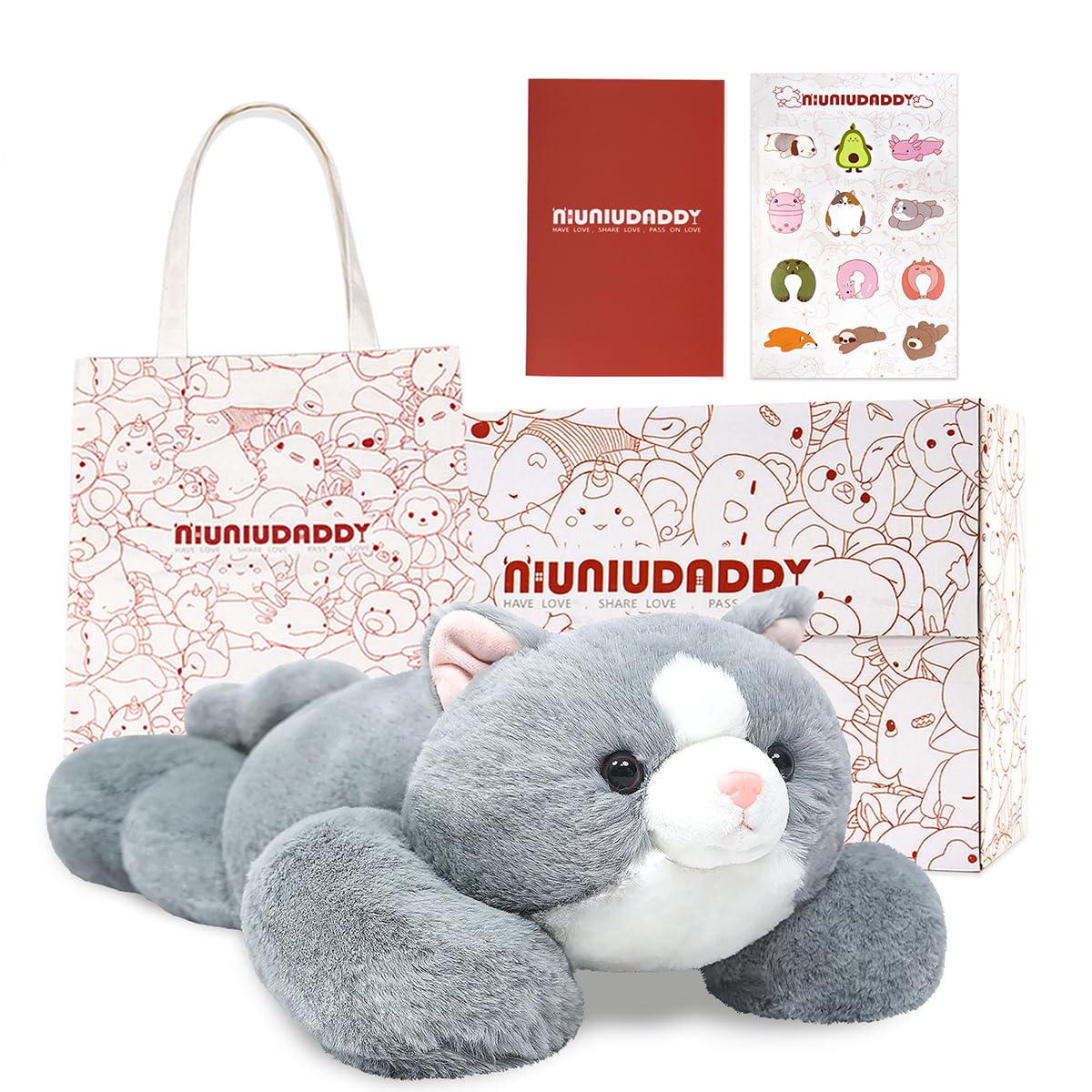 NiuniuDaddy 23.6' | 5 Pounds Grey Cat Weighted Stuffed Animals, Cute Weighted Plush Pillow Comfort Big Large Weighted Pillow Pl