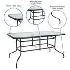 Flash Furniture Brazos Series 7-Piece Glass Patio Table And Chairs Set, Outdoor Patio Dining Set With Rectangular Table, 6 Sling Patio Chairs, Brown