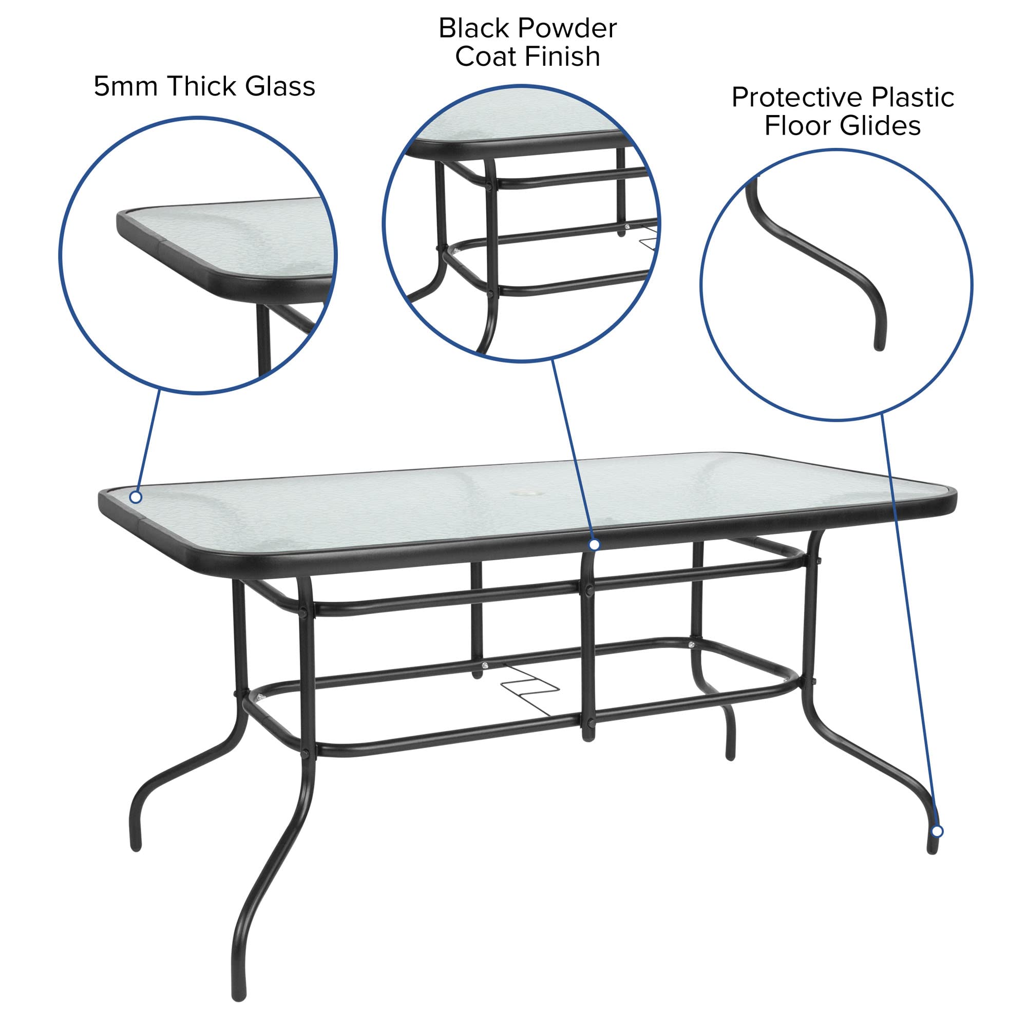 Flash Furniture Brazos Series 7-Piece Glass Patio Table And Chairs Set, Outdoor Patio Dining Set With Rectangular Table, 6 Sling Patio Chairs, Brown