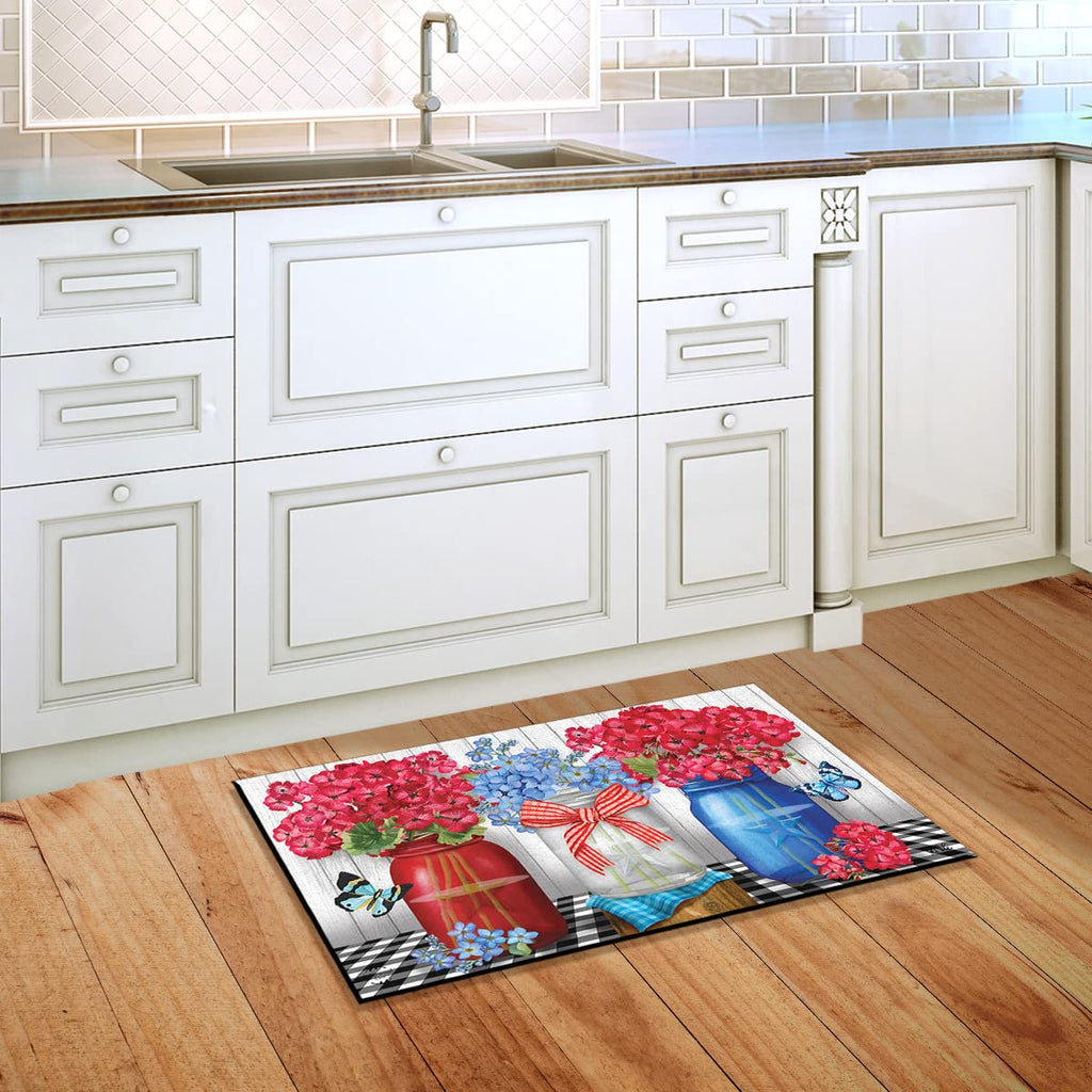 Briarwood Lane Red White And Blue Jars Floral Doormat Patriotic Rustic Indoor Outdoor 30' X 18'