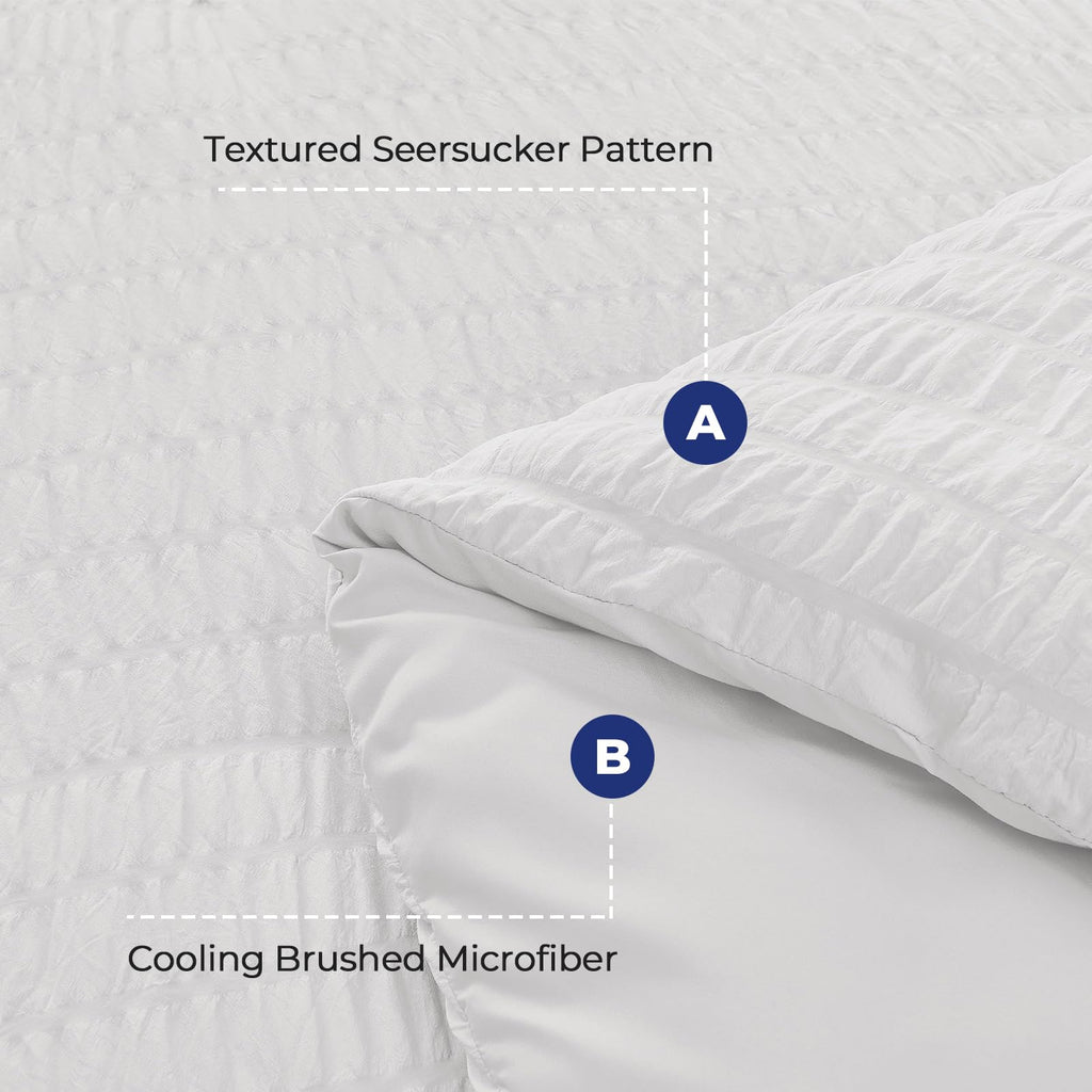 Hymokege White Full Size Comforter Sets Seersucker 7 Pieces, All Season Luxury Bed In A Bag For Bedroom, Bedding Set With Comfor
