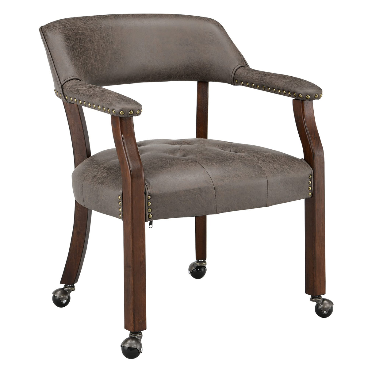 Leemtorig Large Dining Chairs With Casters And Arms, Rolling Dining Chairs With Wheels, Poker Chairs, Solid Wood Office Desk Cha