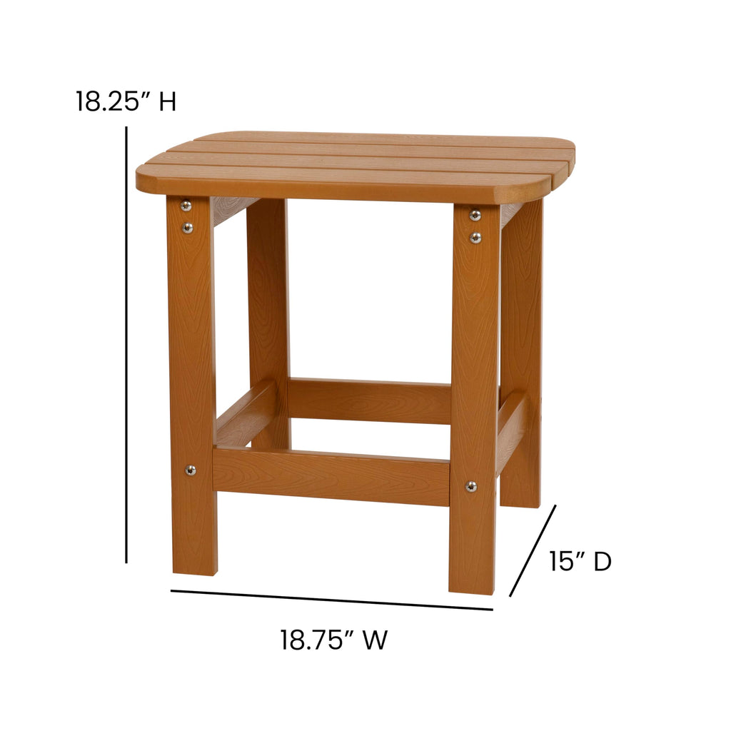 Flash Furniture Charlestown Tiered Commercial Poly Resin Adirondack Side Table - Teak - All-Weather - Indoor/Outdoor
