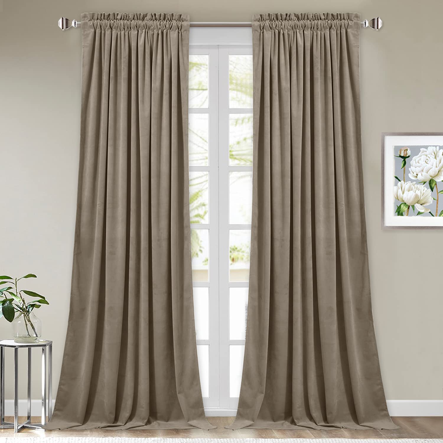 Stangh Velvet Curtains 90 Inches Long - Camel Beige Room Darkening Privacy Protect Window Treatment Luxury Heavy Thick Door Drap