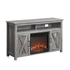 Belleze Modern 48' Barn Door Wood Tv Stand With 18' Electric Fireplace Heater & Media Entertainment Center Console Table For Tv Up To 50' With Two Open Shelves And Cabinets - Corin (Grey Wash)