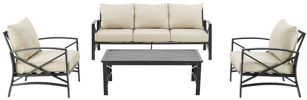 Crosley Furniture Kaplan 4-Piece Outdoor Sofa Patio Furniture Set, Conversation Sets For Porch, Deck, Oiled Bronze With Oatmeal Cushions