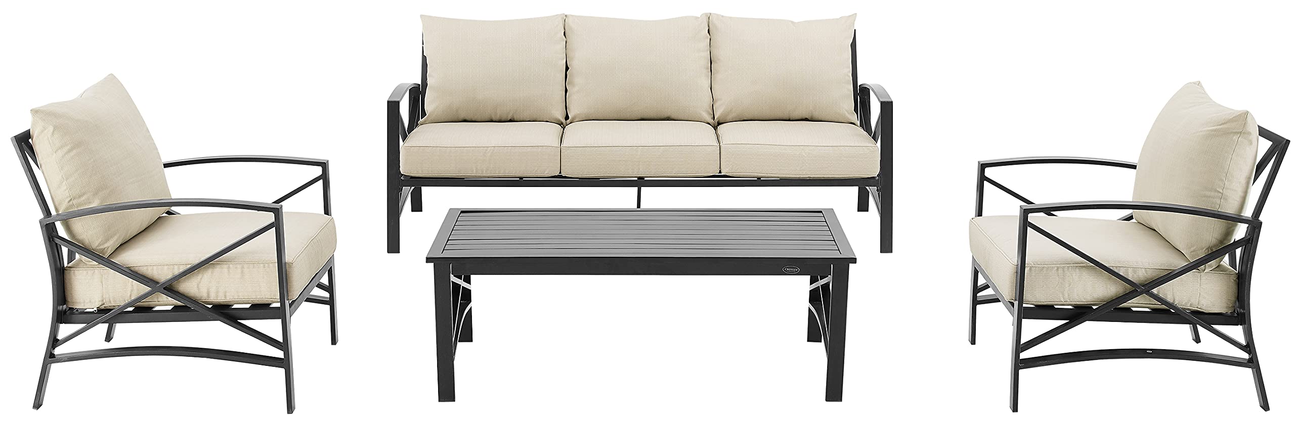 Crosley Furniture Kaplan 4-Piece Outdoor Sofa Patio Furniture Set, Conversation Sets For Porch, Deck, Oiled Bronze With Oatmeal Cushions
