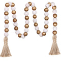 Meplait Wood Bead Garland,39in Farmhouse Beads with Tassels Boho beads for Tiered Tray decorative beads home decor(Gold & Wash W