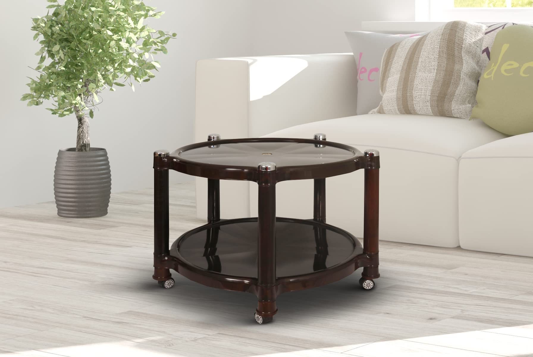 Prima 5008 Center Trolley Coffee Table/Tea Table/Teapoy For Home, Office & Outdoor (Cherry)