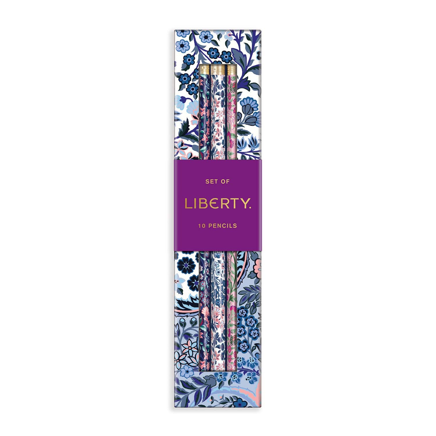 Galison Liberty Tanjore Gardens Pencil Set From Features 10#2 Wooden Pencils With Printed Floral Designs On Each, Stylish Pencil