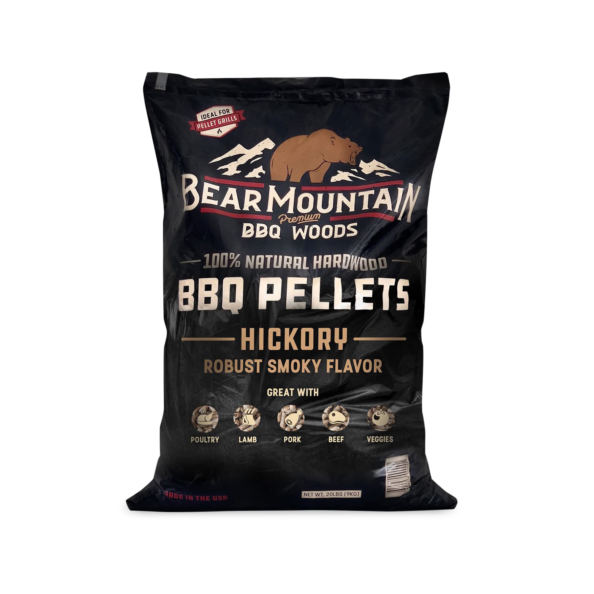 Bear Mountain Bbq 40 Pounds Premium All Natural Low Moisture Hardwood Hickory Flavored Smoker Pellets For Outdoor Pellet Grills
